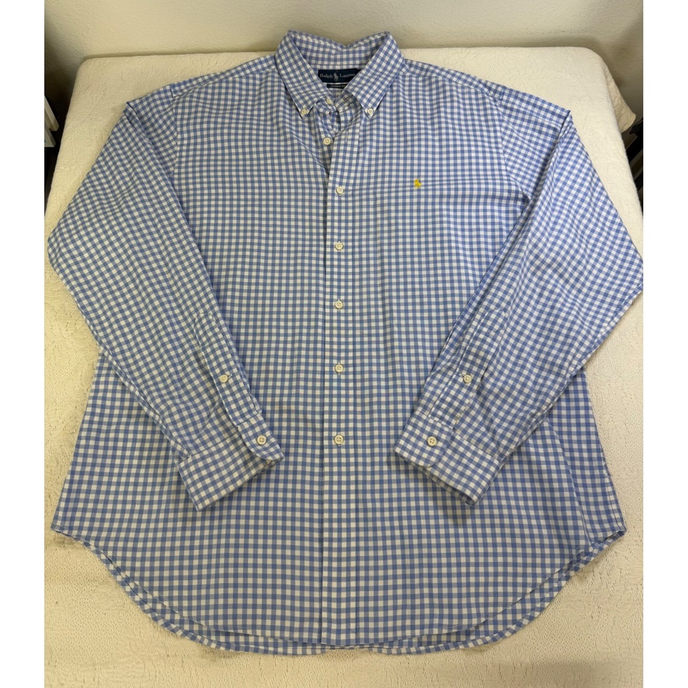 Ralph Lauren Classic Fit Gingham Button Down Shirt Blue White XL Preppy MW12